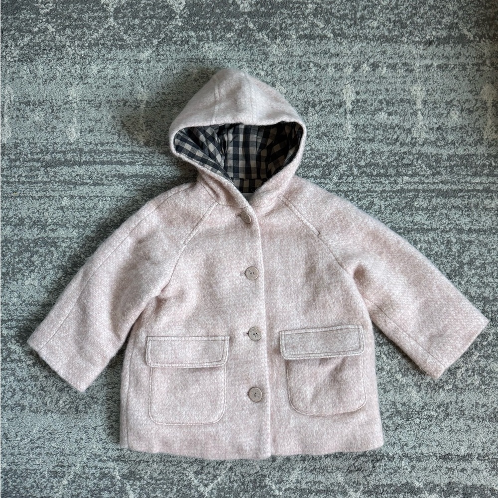 Zara Light Pink Hooded Pea Coat 4-5 years